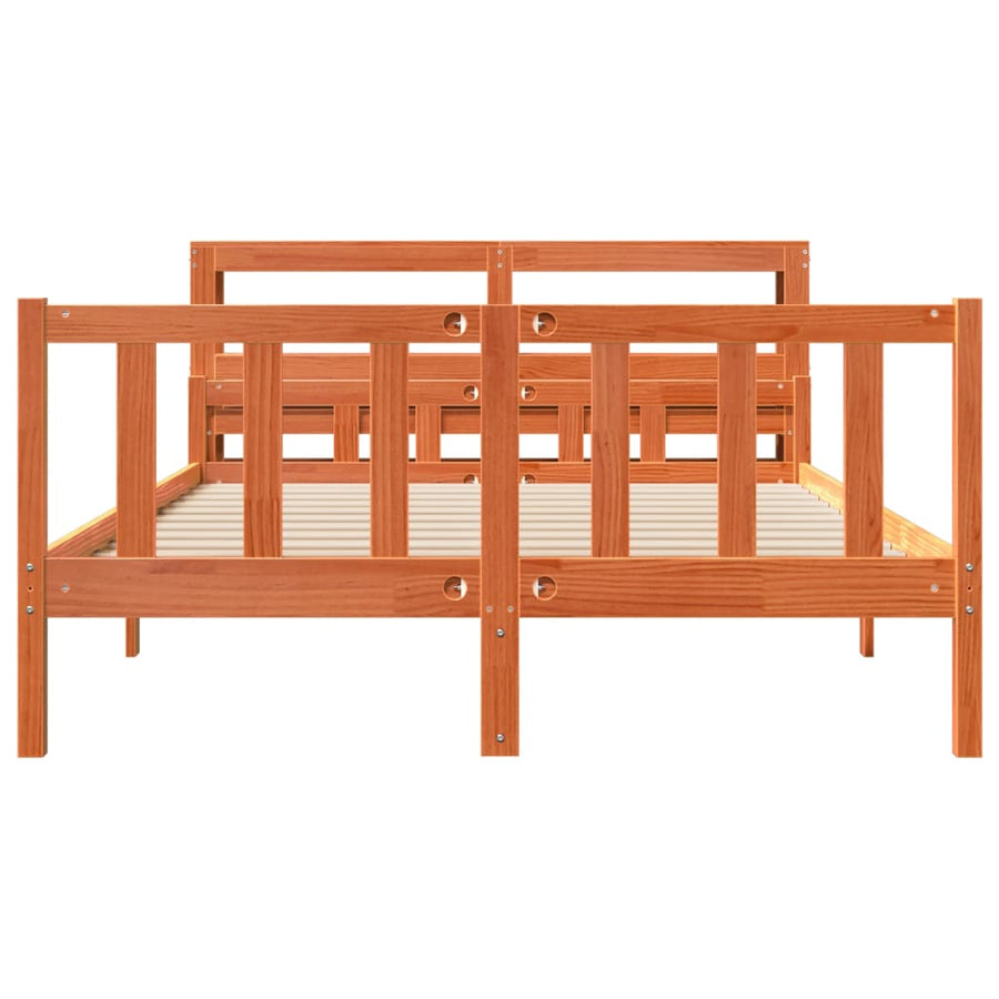 Bedframe met hoofdbord massief grenenhout wasbruin 150x200 cm