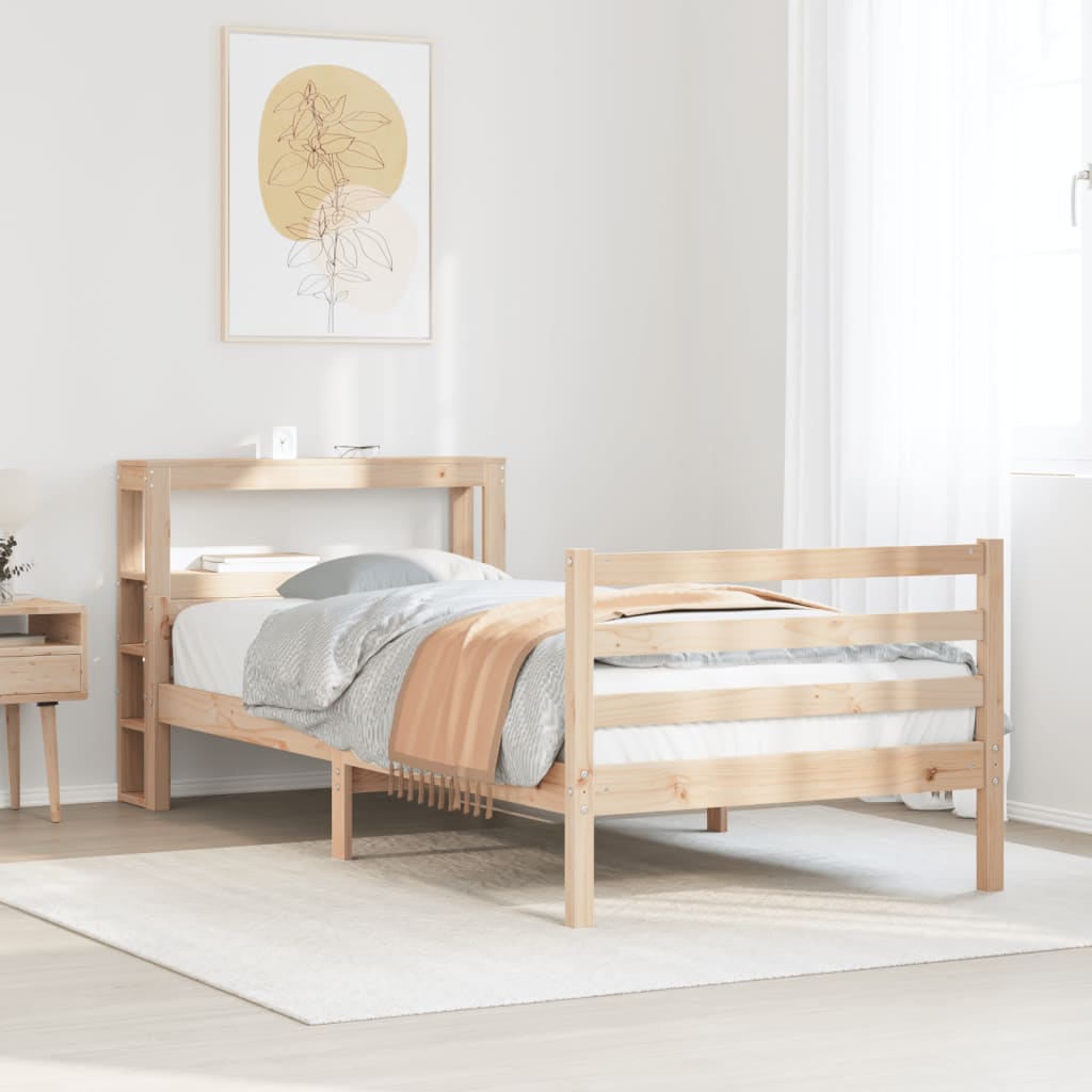 Bedframe met hoofdbord massief grenenhout 90x200 cm