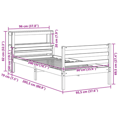 Bedframe met hoofdbord massief grenenhout 90x200 cm