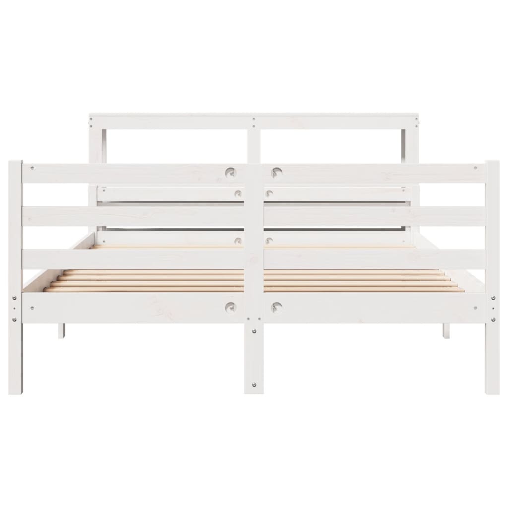 Bedframe met hoofdbord massief grenenhout wit 150x200 cm
