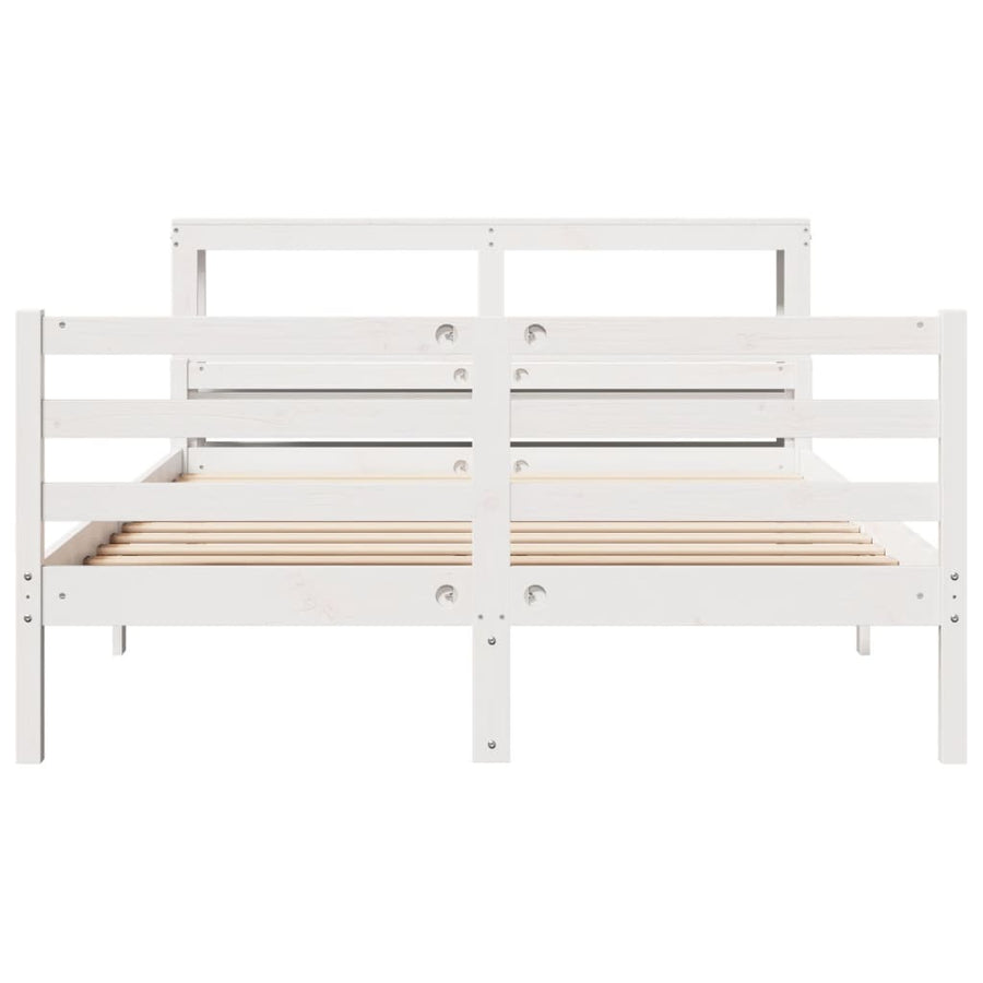 Bedframe met hoofdbord massief grenenhout wit 150x200 cm