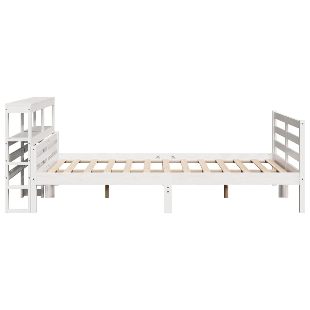 Bedframe met hoofdbord massief grenenhout wit 150x200 cm
