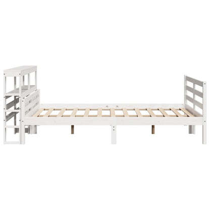 Bedframe met hoofdbord massief grenenhout wit 150x200 cm