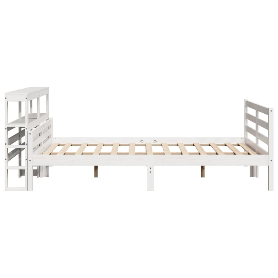 Bedframe met hoofdbord massief grenenhout wit 150x200 cm