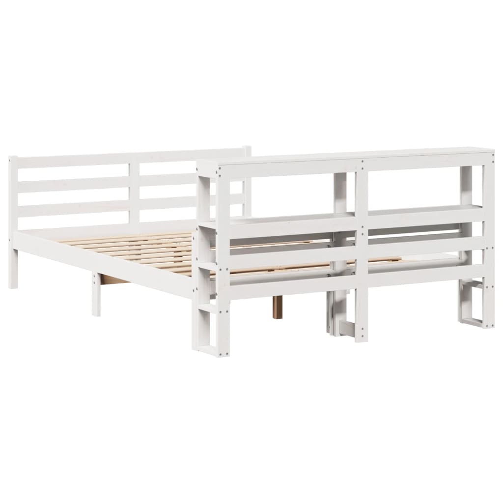 Bedframe met hoofdbord massief grenenhout wit 150x200 cm