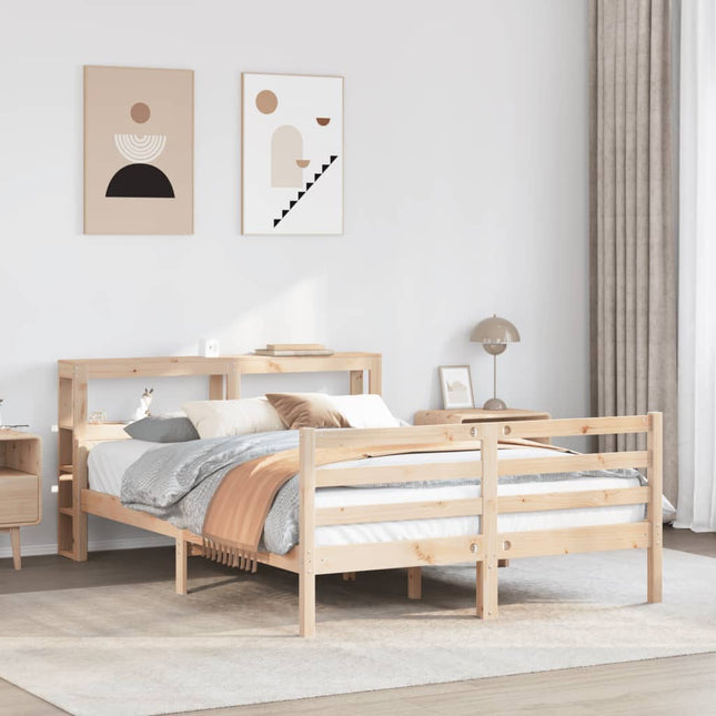 Bedframe met hoofdbord massief grenenhout wit 160x200 cm