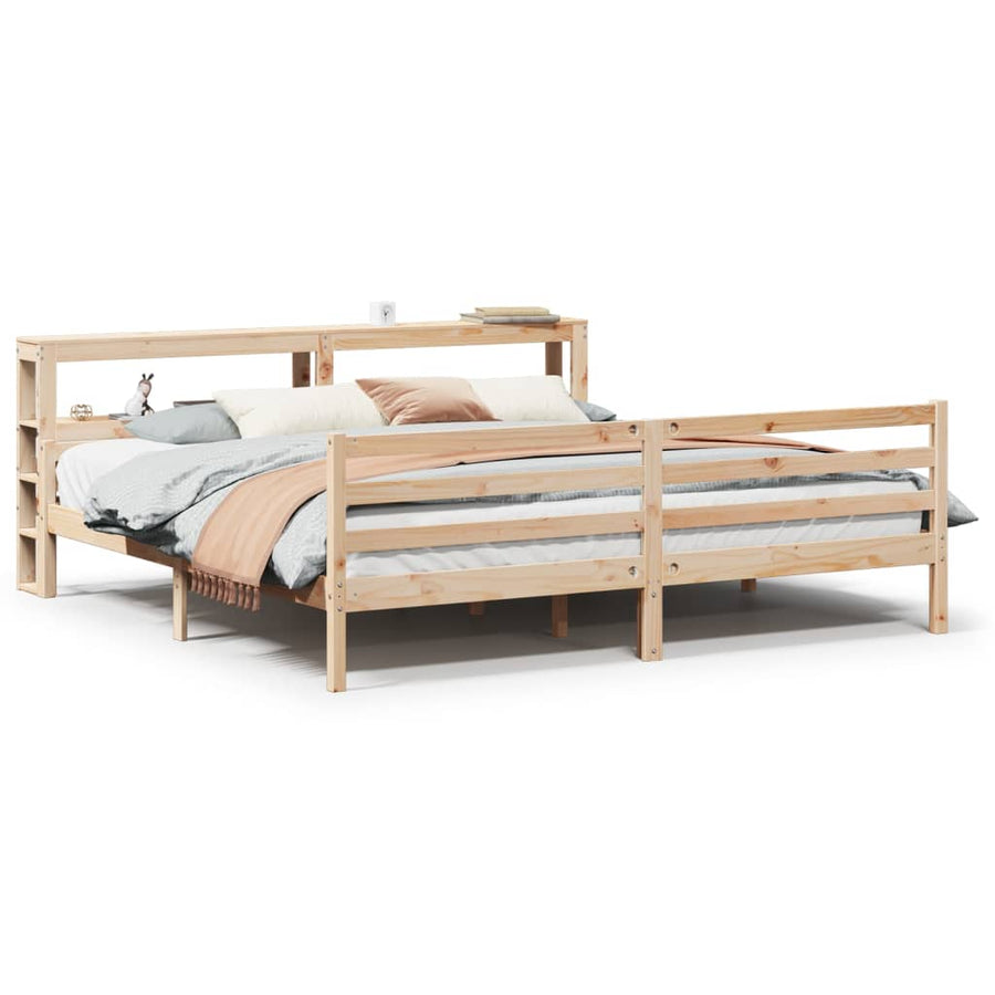Bedframe Met Hoofdbord Massief Grenenhout 200 x 200 cm Naturel