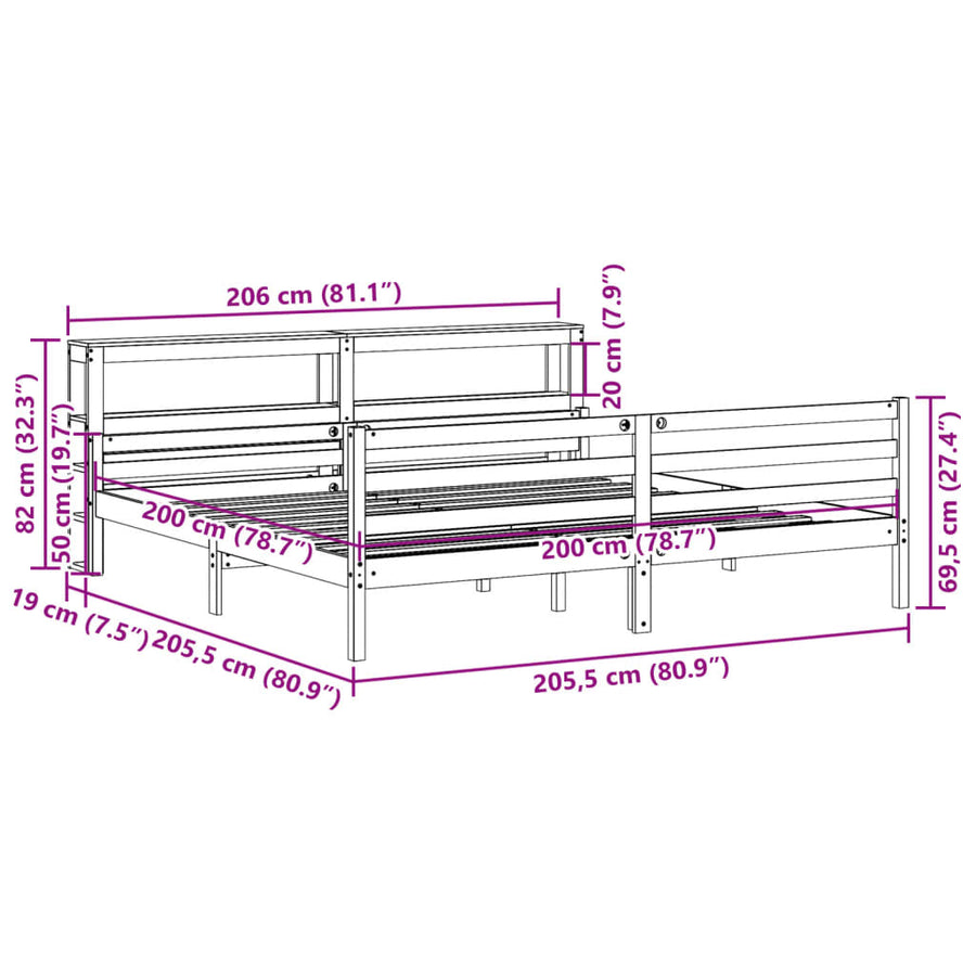 Bedframe Met Hoofdbord Massief Grenenhout 200 x 200 cm Naturel