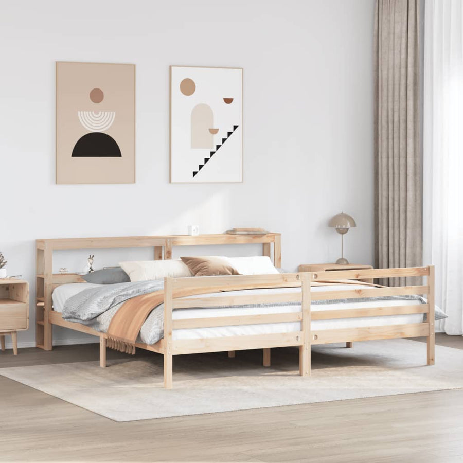 Bedframe Met Hoofdbord Massief Grenenhout 200 x 200 cm Naturel