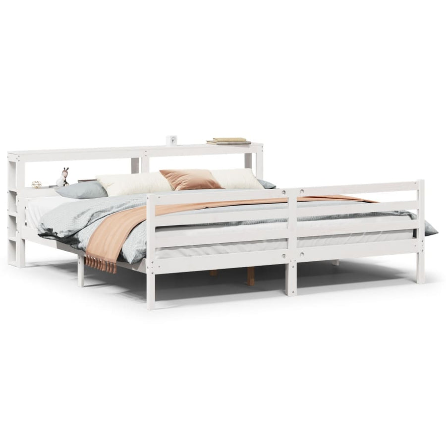 Bedframe met hoofdbord massief grenenhout wit 200x200 cm