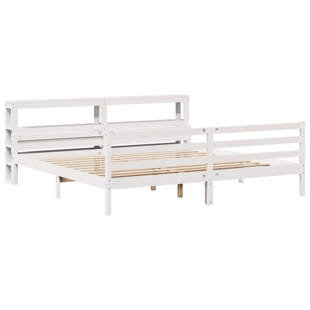 Bedframe met hoofdbord massief grenenhout wit 200x200 cm