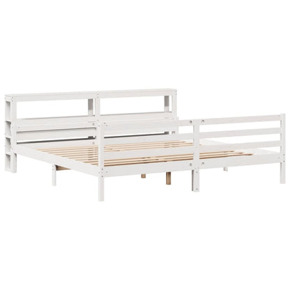 Bedframe met hoofdbord massief grenenhout wit 200x200 cm