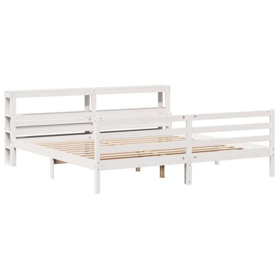 Bedframe met hoofdbord massief grenenhout wit 200x200 cm