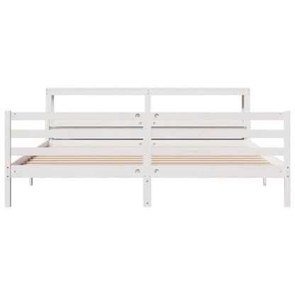 Bedframe met hoofdbord massief grenenhout wit 200x200 cm