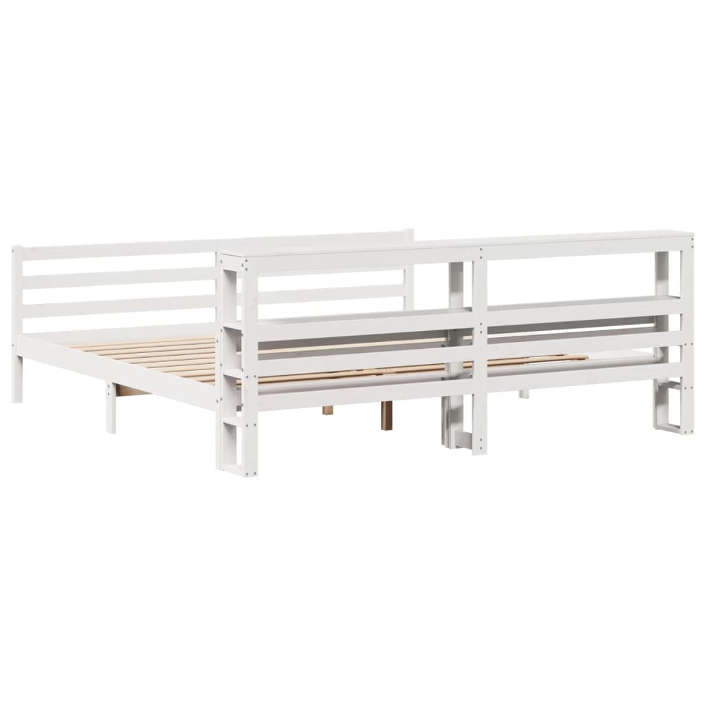 Bedframe met hoofdbord massief grenenhout wit 200x200 cm