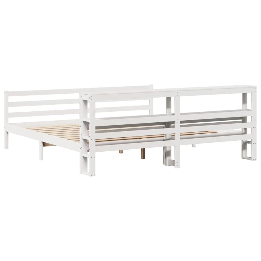 Bedframe met hoofdbord massief grenenhout wit 200x200 cm