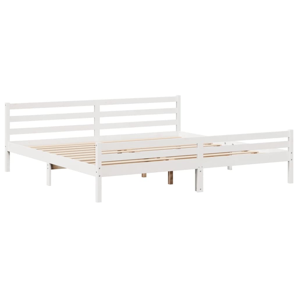 Bedframe met hoofdbord massief grenenhout wit 200x200 cm