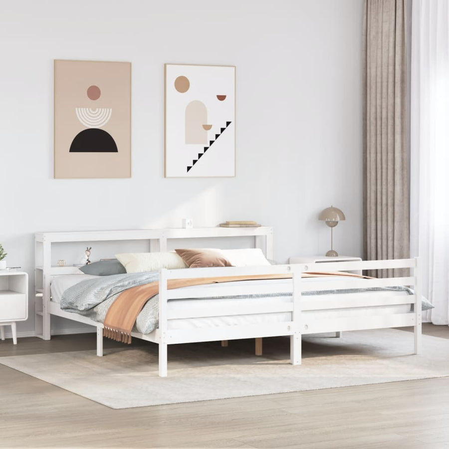 Bedframe met hoofdbord massief grenenhout wit 200x200 cm