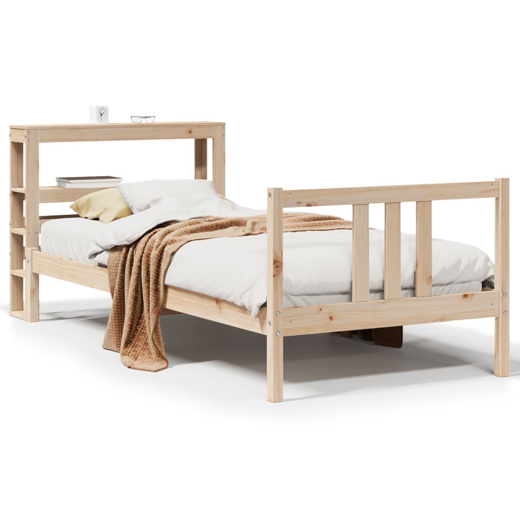 Bedframe met hoofdbord massief grenenhout 75x190 cm