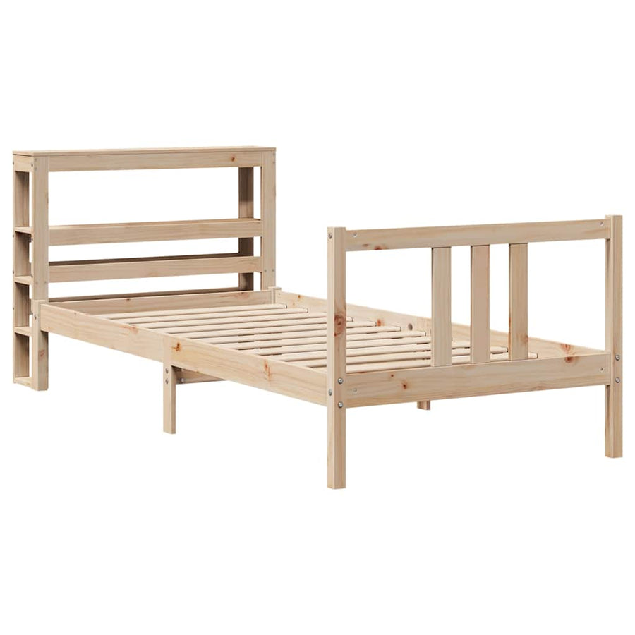 Bedframe met hoofdbord massief grenenhout 75x190 cm