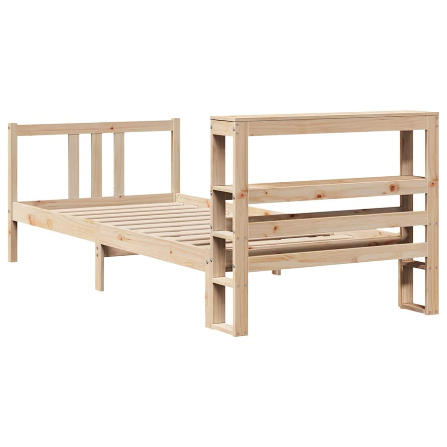 Bedframe met hoofdbord massief grenenhout 75x190 cm