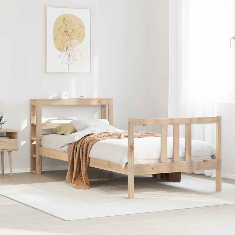 Bedframe met hoofdbord massief grenenhout 75x190 cm