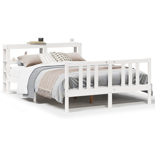 Bedframe met hoofdbord massief grenenhout wit 160x200 cm