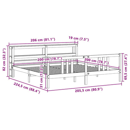 Bedframe met hoofdbord massief grenenhout 200x200 cm