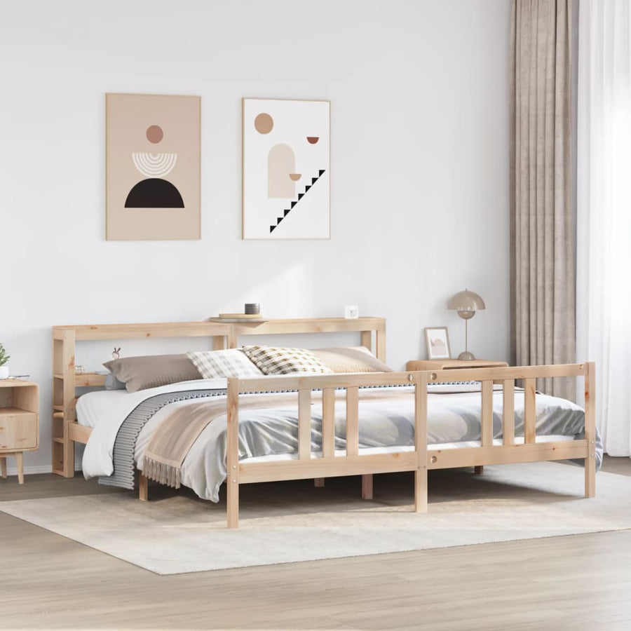 Bedframe met hoofdbord massief grenenhout 200x200 cm