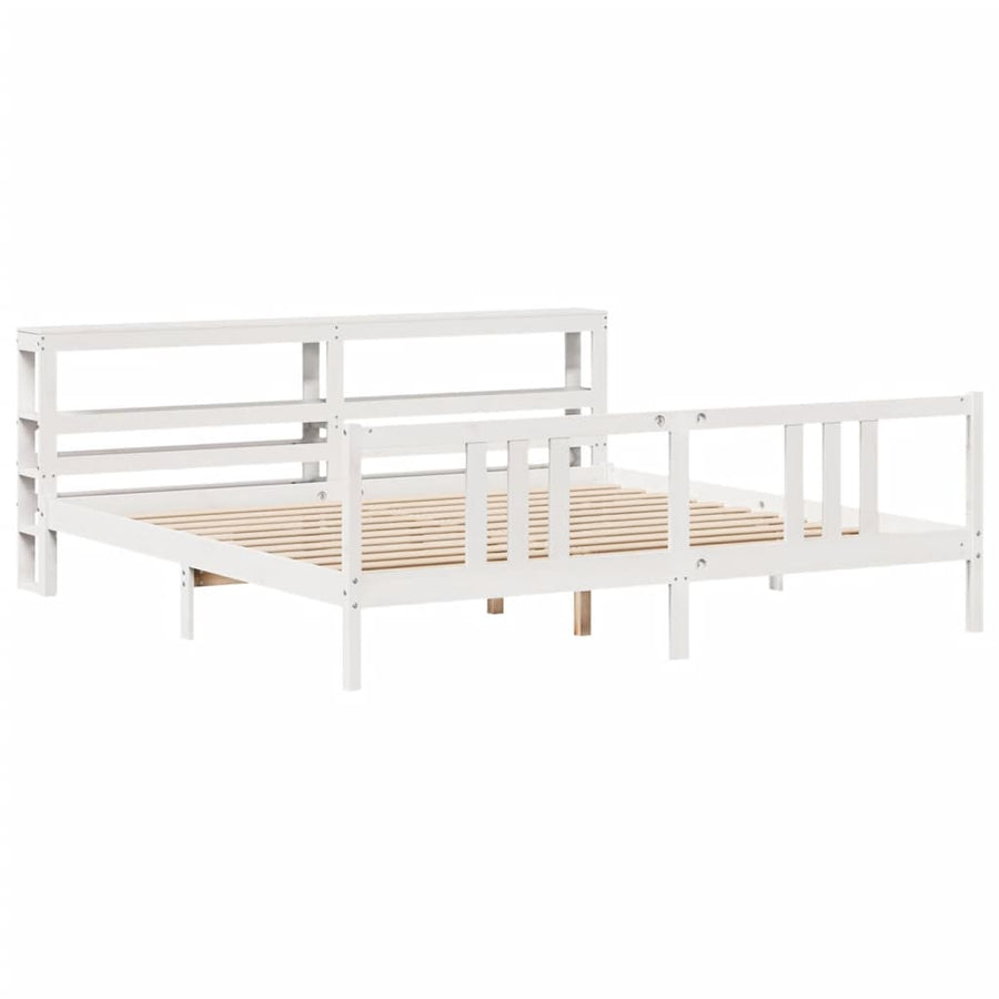 Bedframe met hoofdbord massief grenenhout wit 200x200 cm