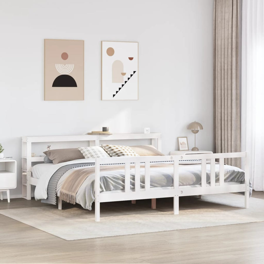 Bedframe met hoofdbord massief grenenhout wit 200x200 cm