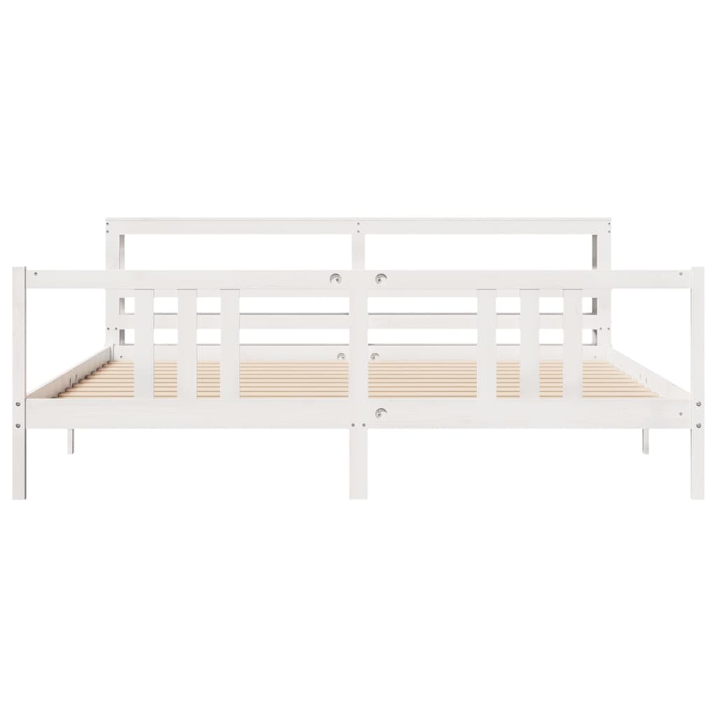 Bedframe met hoofdbord massief grenenhout wit 200x200 cm