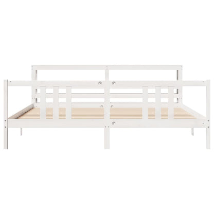 Bedframe met hoofdbord massief grenenhout wit 200x200 cm