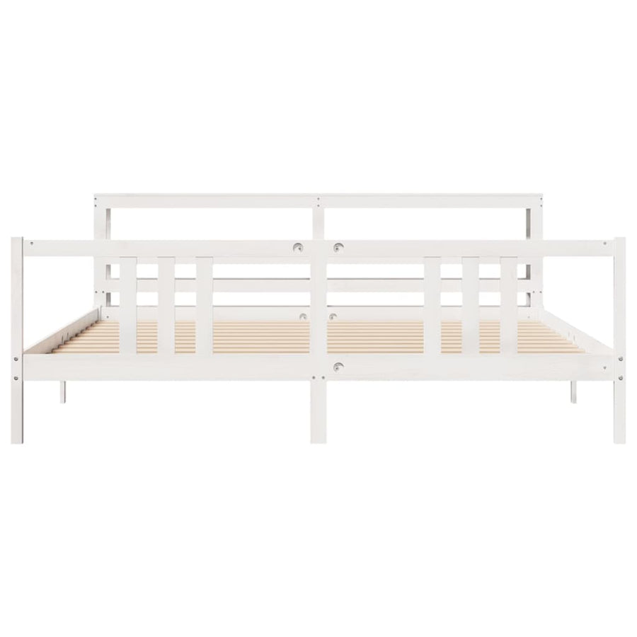 Bedframe met hoofdbord massief grenenhout wit 200x200 cm