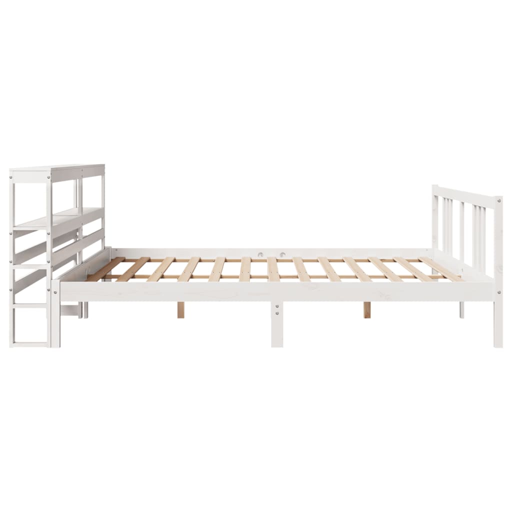 Bedframe met hoofdbord massief grenenhout wit 200x200 cm
