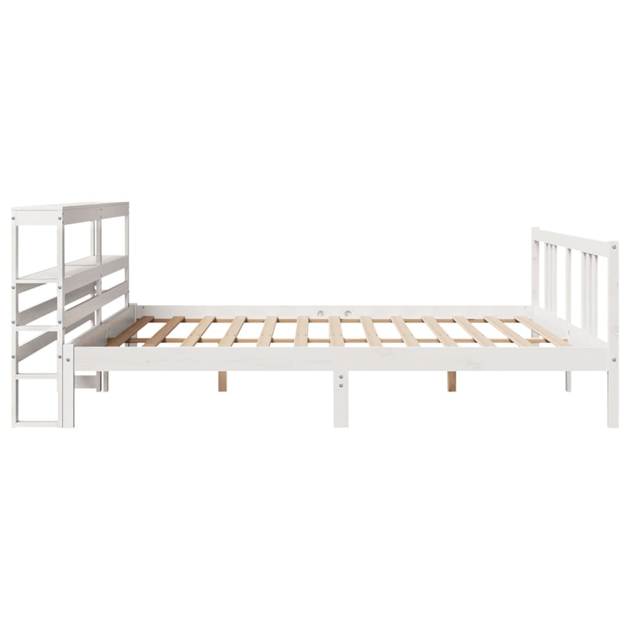 Bedframe met hoofdbord massief grenenhout wit 200x200 cm