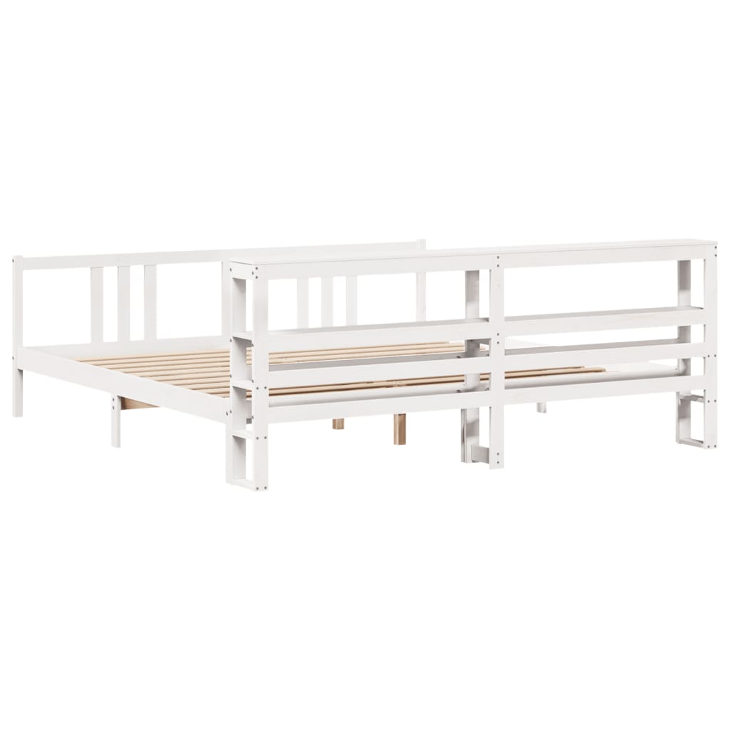 Bedframe met hoofdbord massief grenenhout wit 200x200 cm