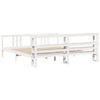Bedframe met hoofdbord massief grenenhout wit 200x200 cm