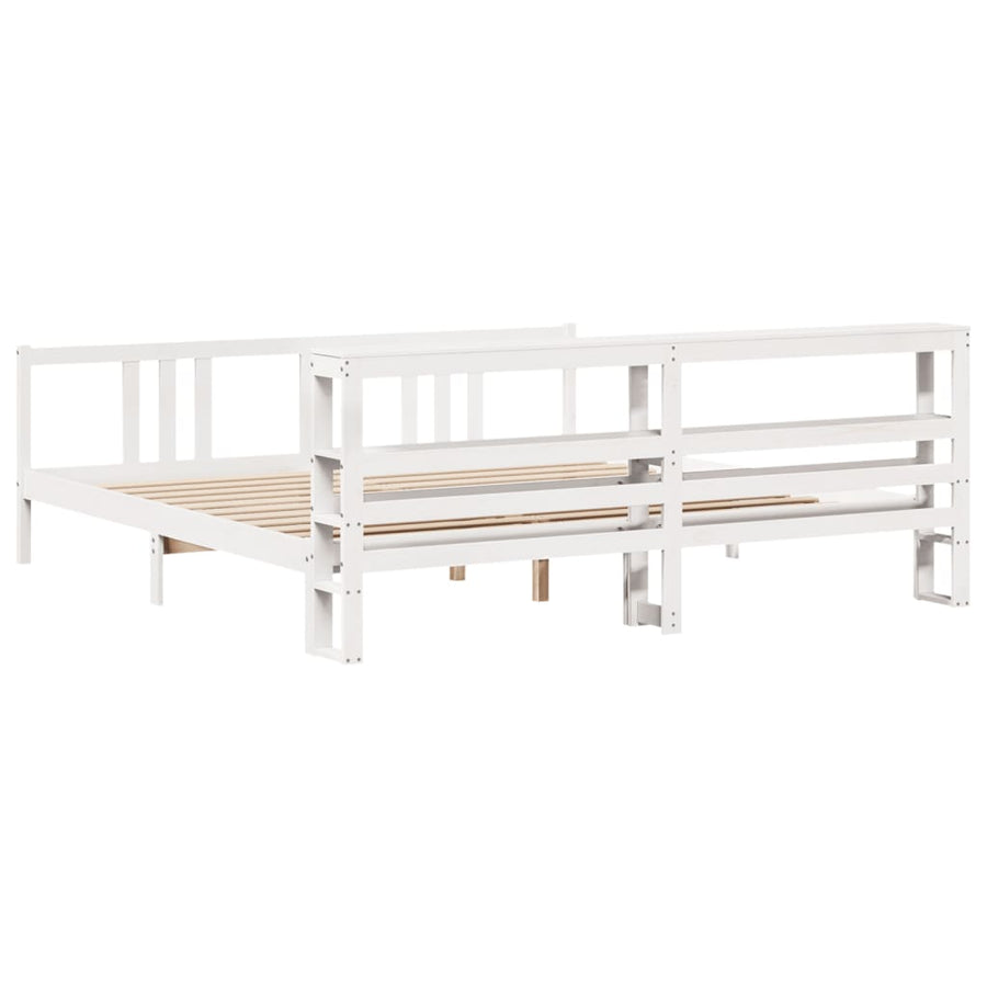 Bedframe met hoofdbord massief grenenhout wit 200x200 cm