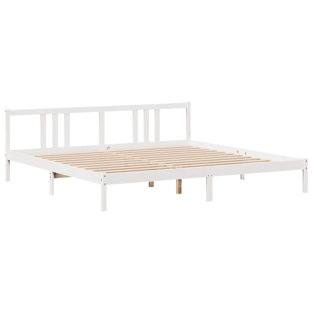 Bedframe met hoofdbord massief grenenhout wit 200x200 cm