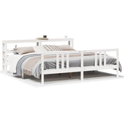 Bedframe 200x200 cm massief grenenhout wit met hoofdbord