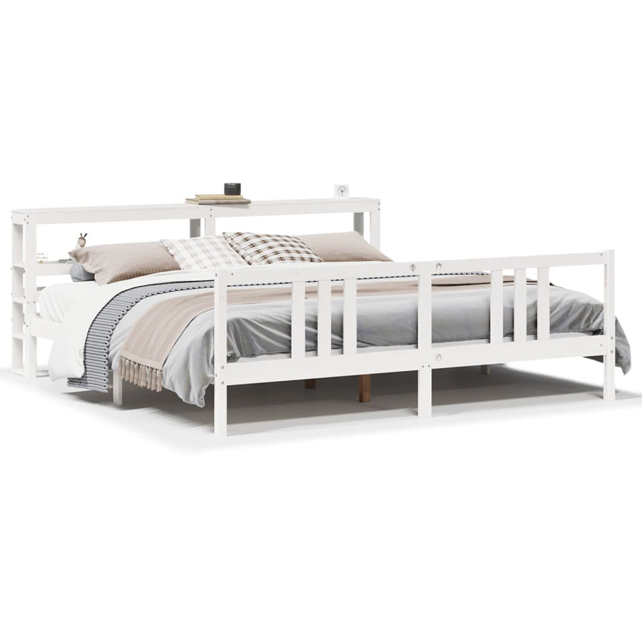 Bedframe met hoofdbord massief grenenhout wit 200x200 cm