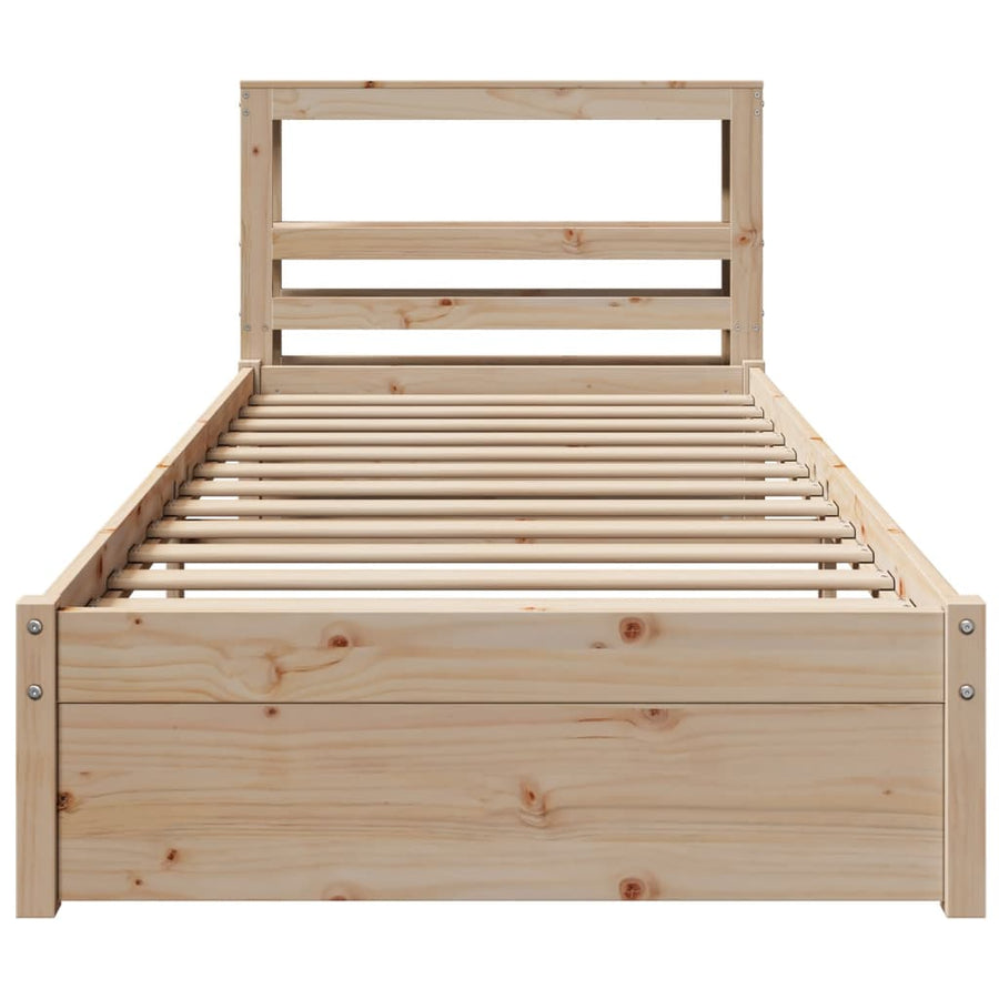 Bedframe met hoofdbord massief grenenhout 75x190 cm
