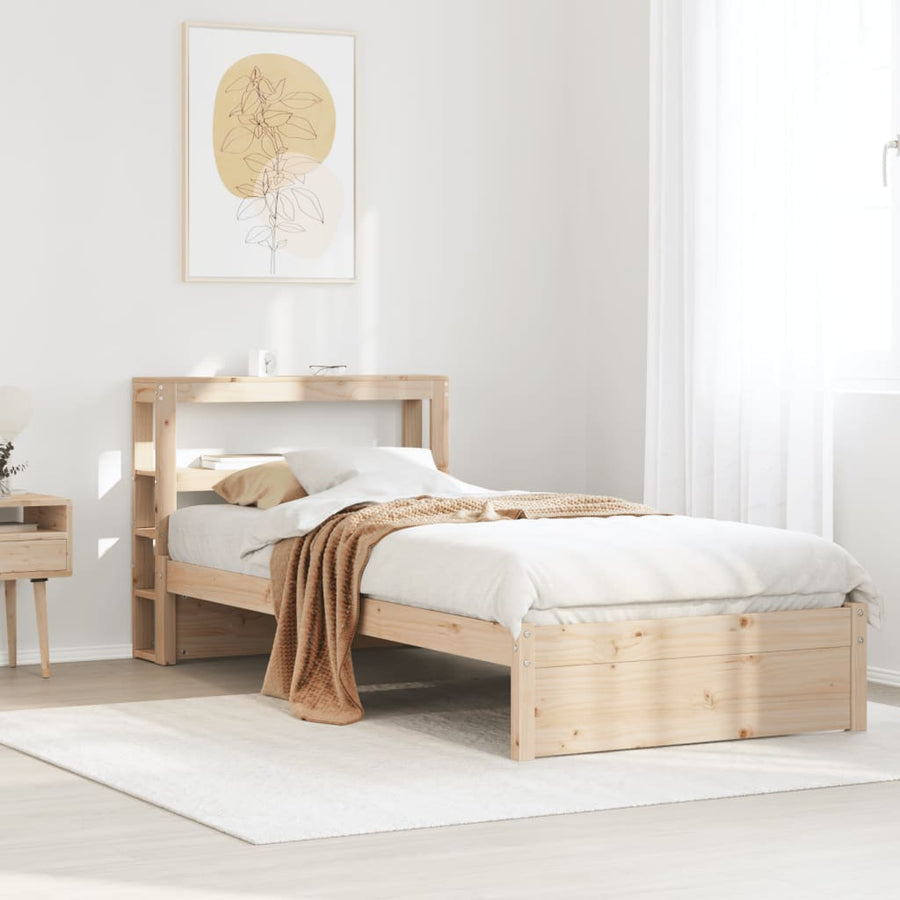 Bedframe met hoofdbord massief grenenhout 75x190 cm
