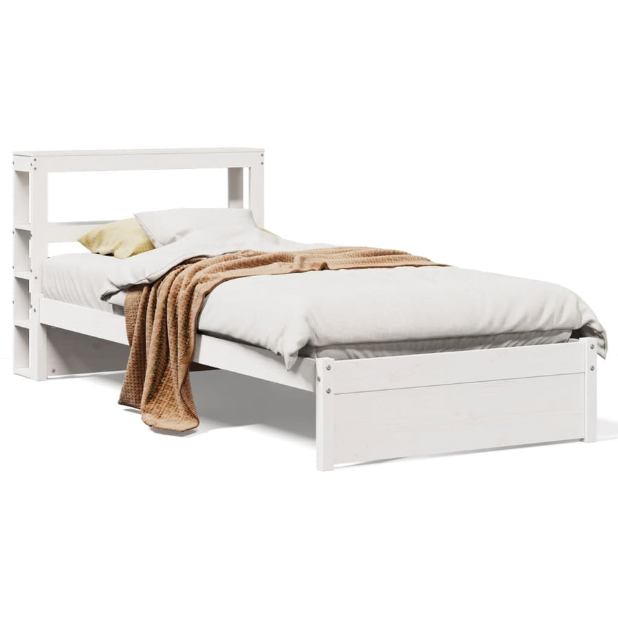 Bedframe met hoofdbord massief grenenhout wit 75x190 cm