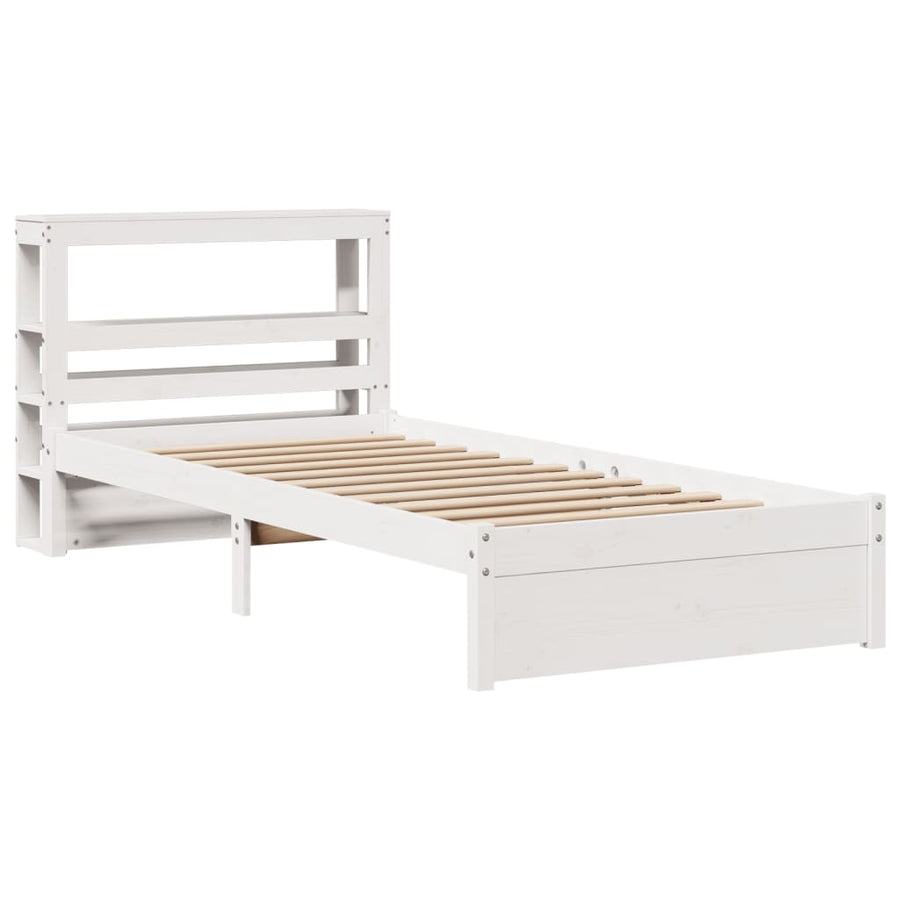 Bedframe met hoofdbord massief grenenhout wit 75x190 cm
