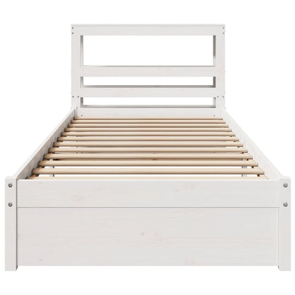 Bedframe met hoofdbord massief grenenhout wit 75x190 cm