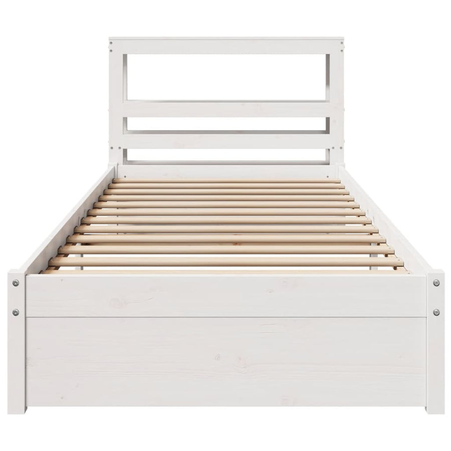 Bedframe met hoofdbord massief grenenhout wit 75x190 cm