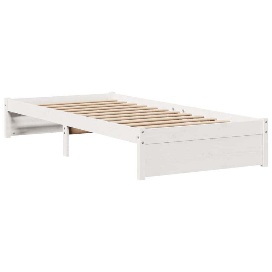 Bedframe met hoofdbord massief grenenhout wit 75x190 cm