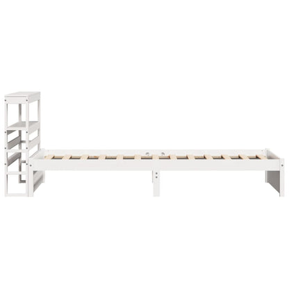 Bedframe met hoofdbord massief grenenhout wit 75x190 cm